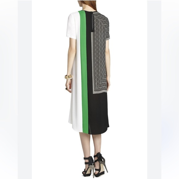 BCBG MaxAzria | Adeleine - Geometric Black, Green, and White Dress -XS - Picture 2 of 9